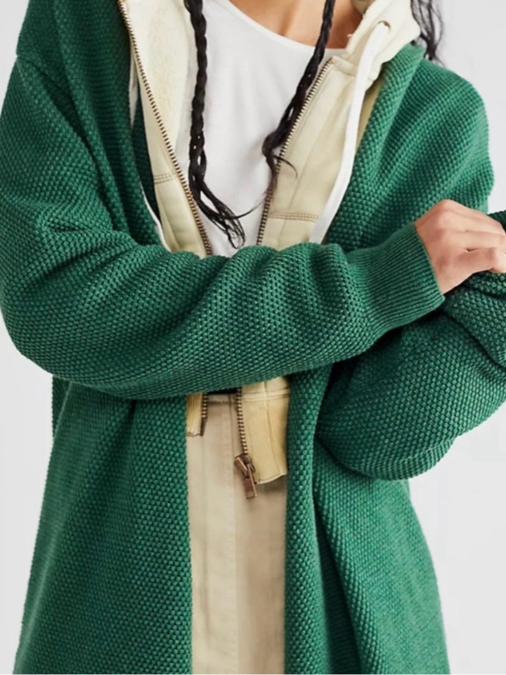 Free People Oversized Open Cardigan in Deep Green - Picture 6 of 6